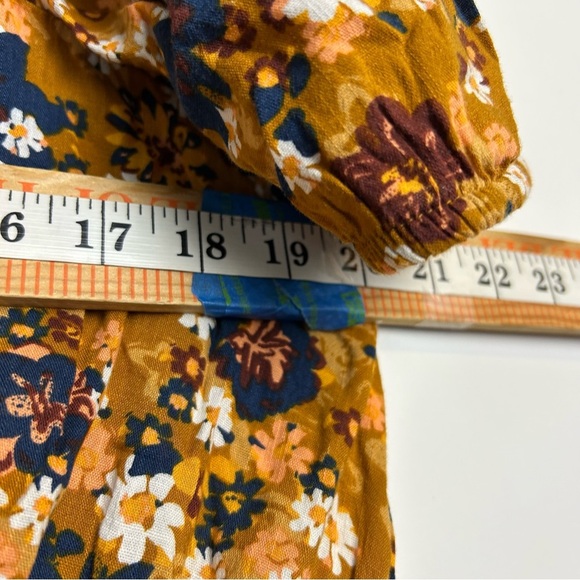 Sonoma Floral Blouse Top Brown Gold Puff Sleeve Size 0X Summer Natural Lightweig - Picture 8 of 10